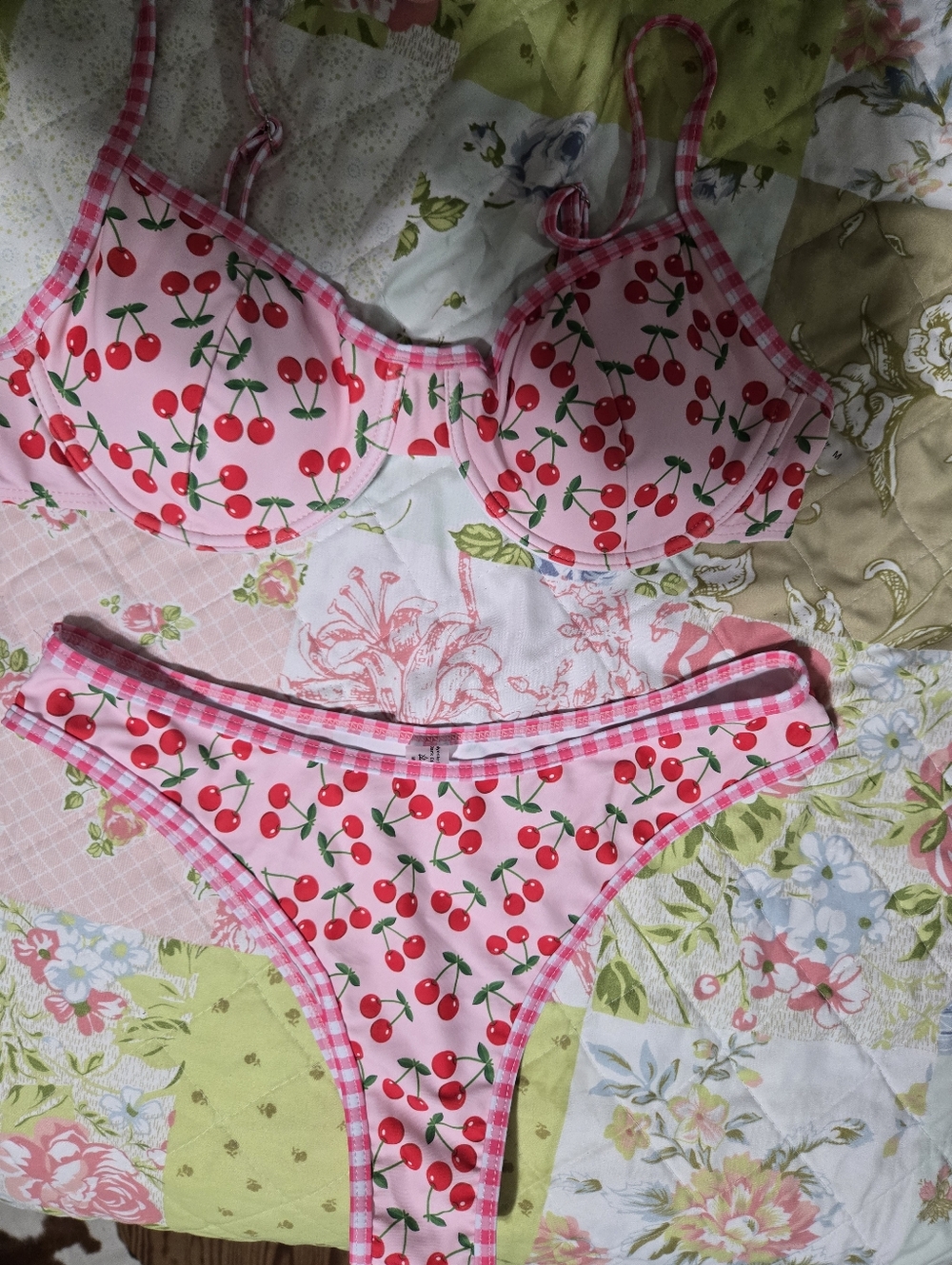 Cherry-Print Pink Bikini Set - Women's Intimates